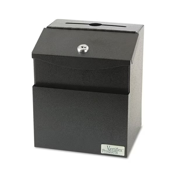 Steel Suggestion Box with Locking Top, 7 x 6 x 8.5, Black, Vertiflex, Mfr#: VRT-50085